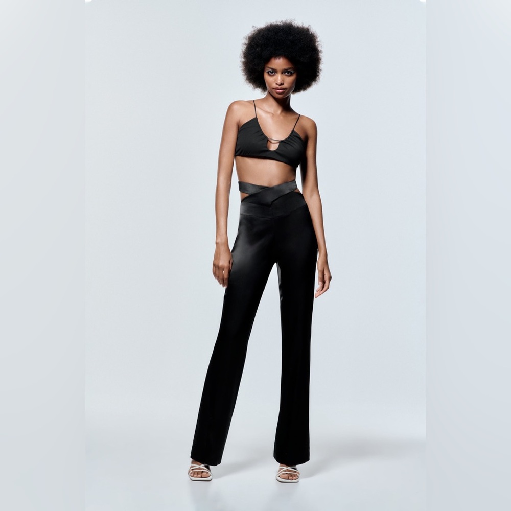 Zara full length satin effect pants